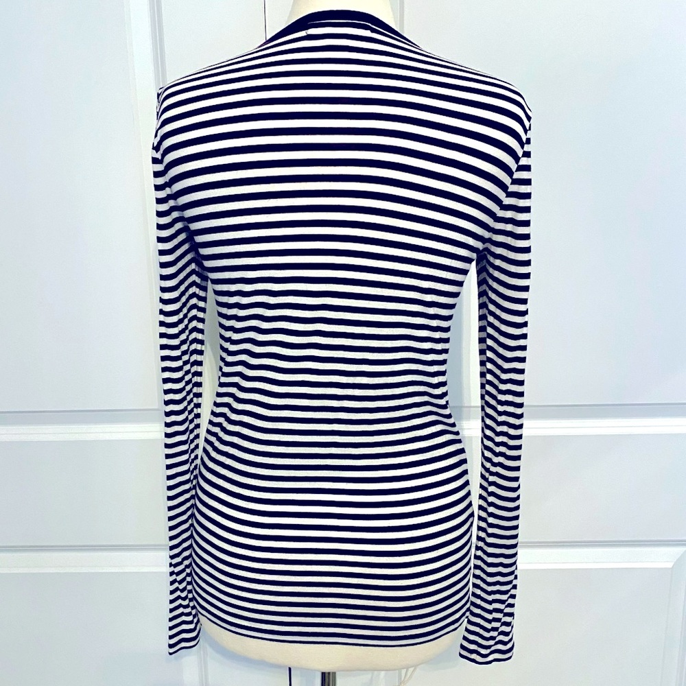 Michael Kors navy & white striped long sleeve round neck stretchy top - size S - Picture 3 of 7